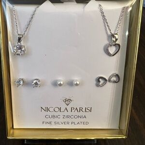 Nicola Parisi CZ Silver Plated Jewelry Gift Set – Necklaces & Earrings